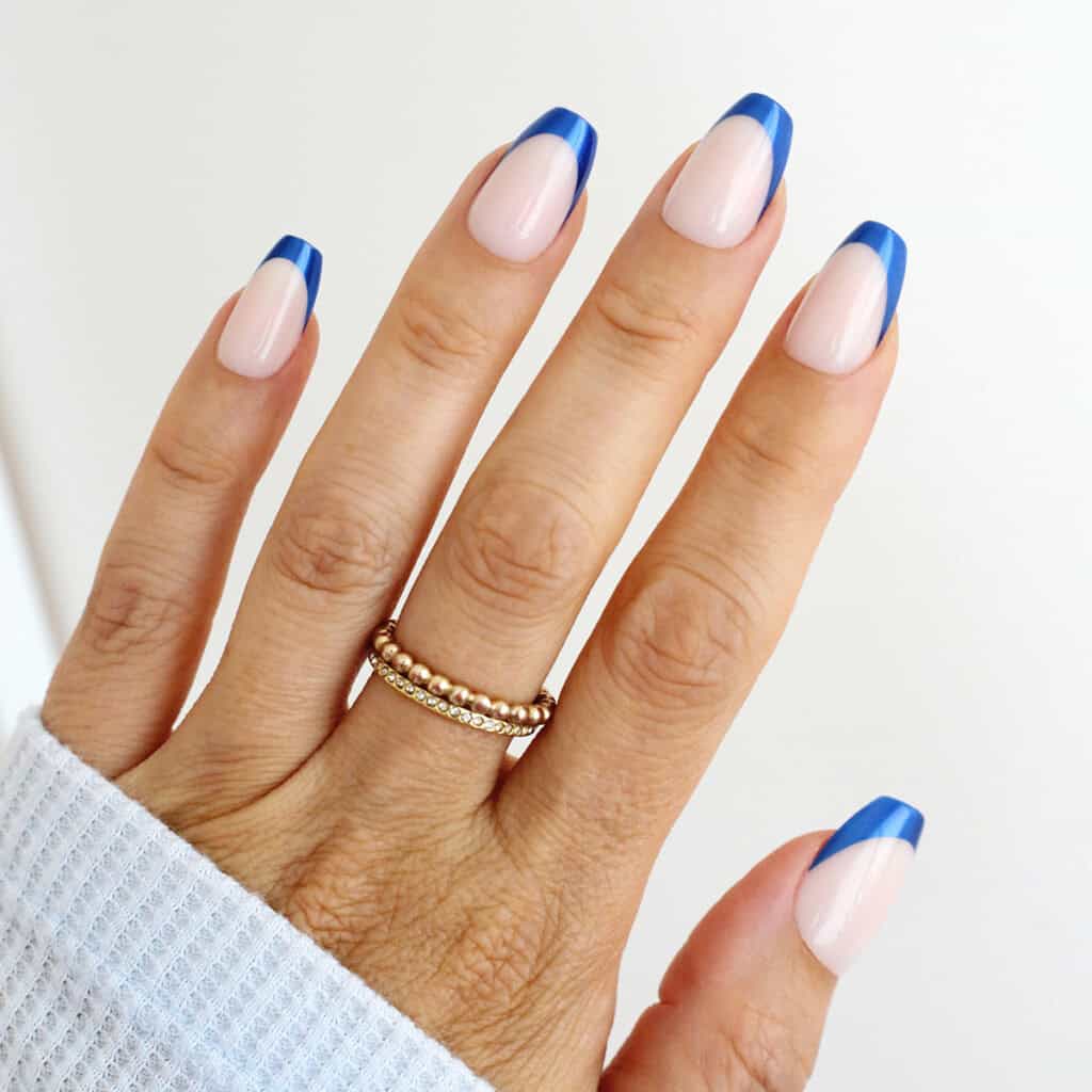 blue french tip manicure chrome