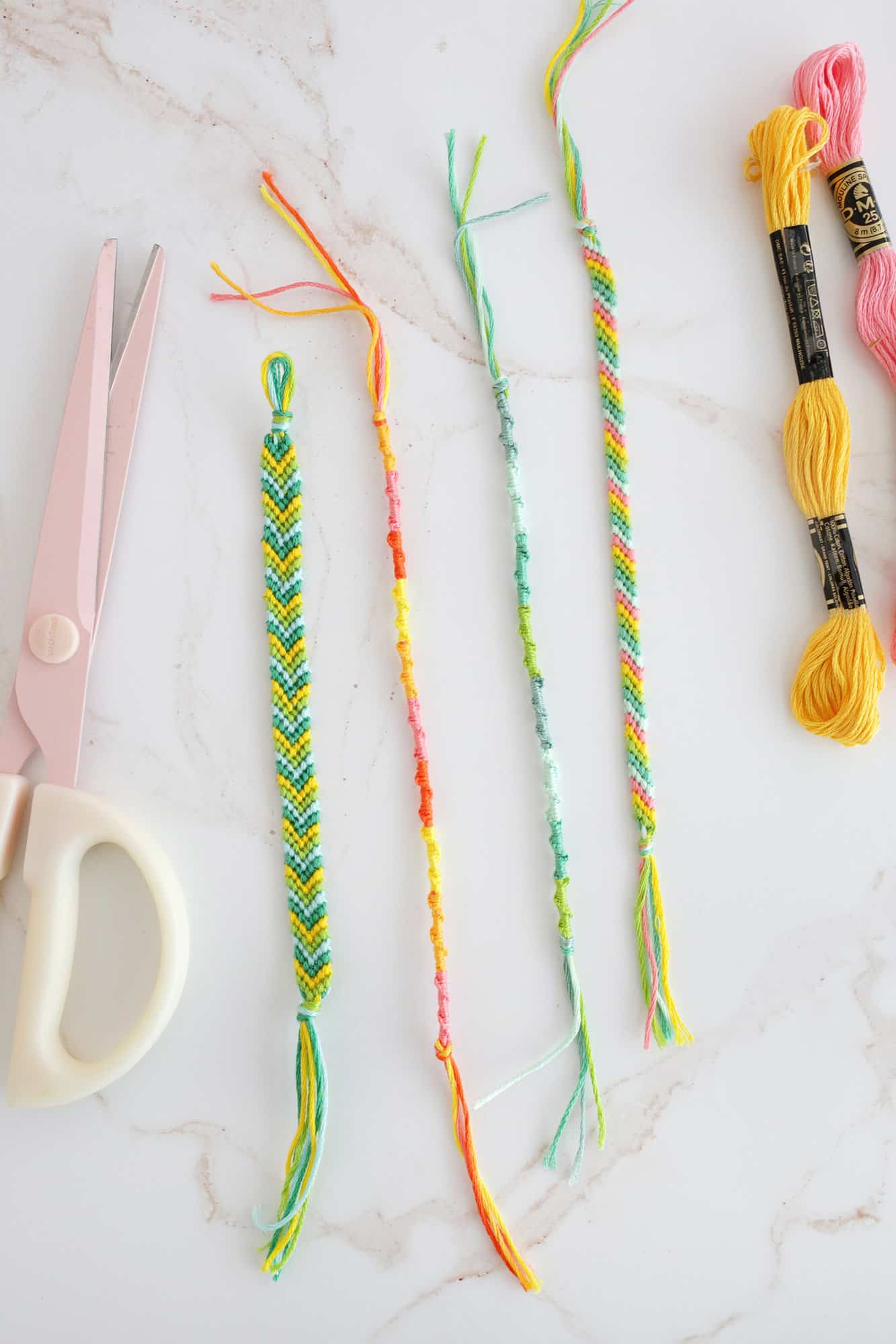 chevron, spiral chinese staircase, and candy stripe friendship bracelets