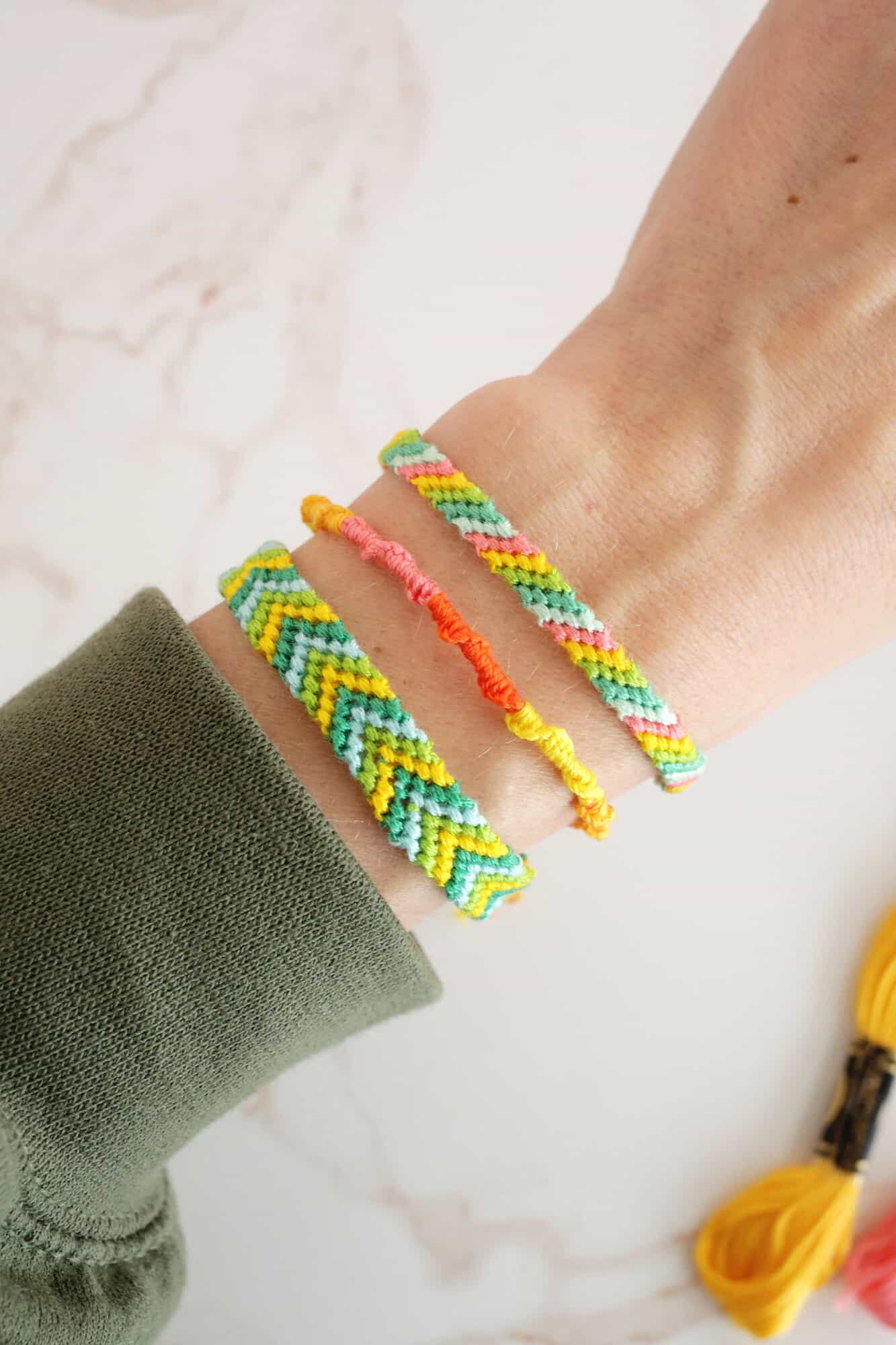 chevron, spiral chinese staircase, and candy stripe friendship bracelets