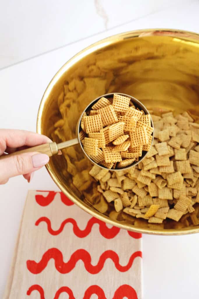 making homemade chex mix