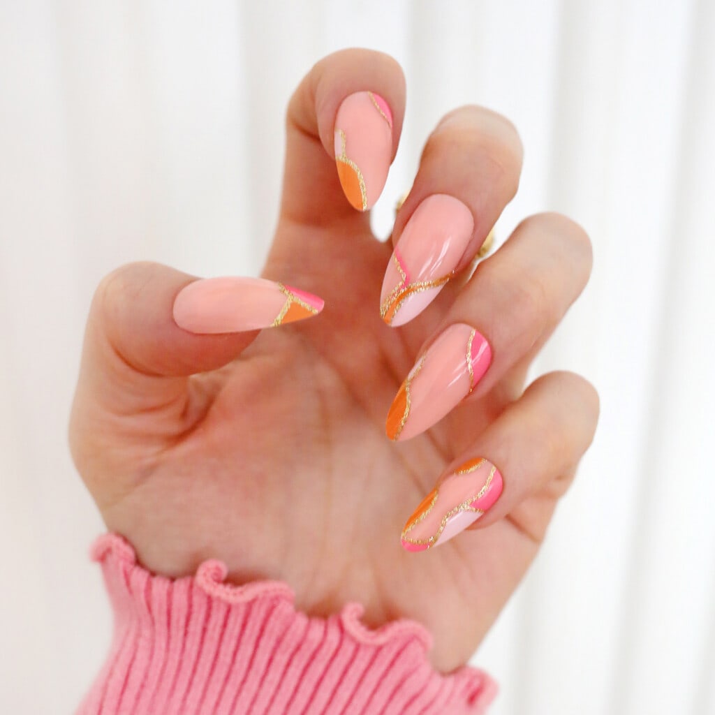 summer pink and gold nail art