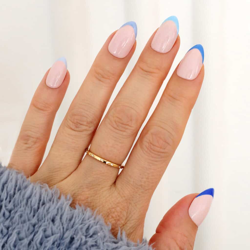 blue gradient french tip nails for winter