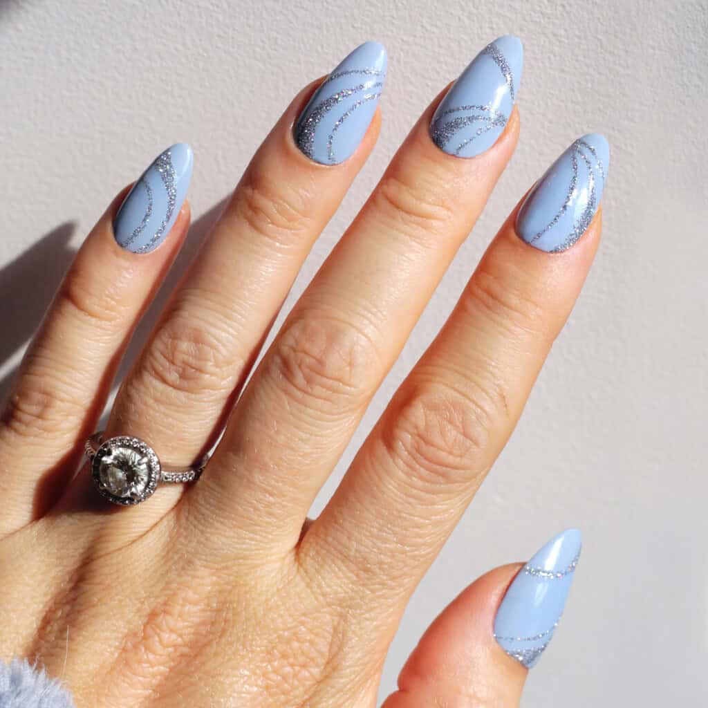 blue winter sparkle nails