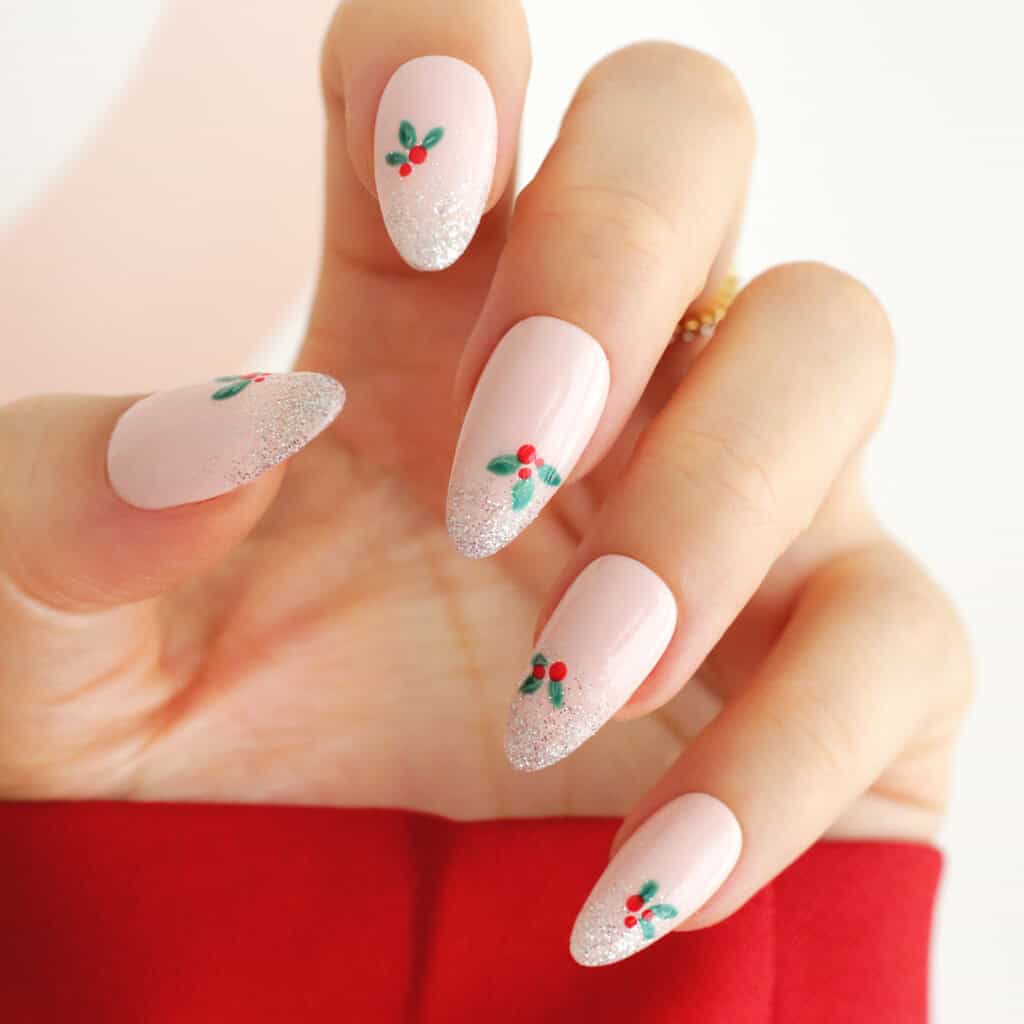 christmas holly mistletoe nails