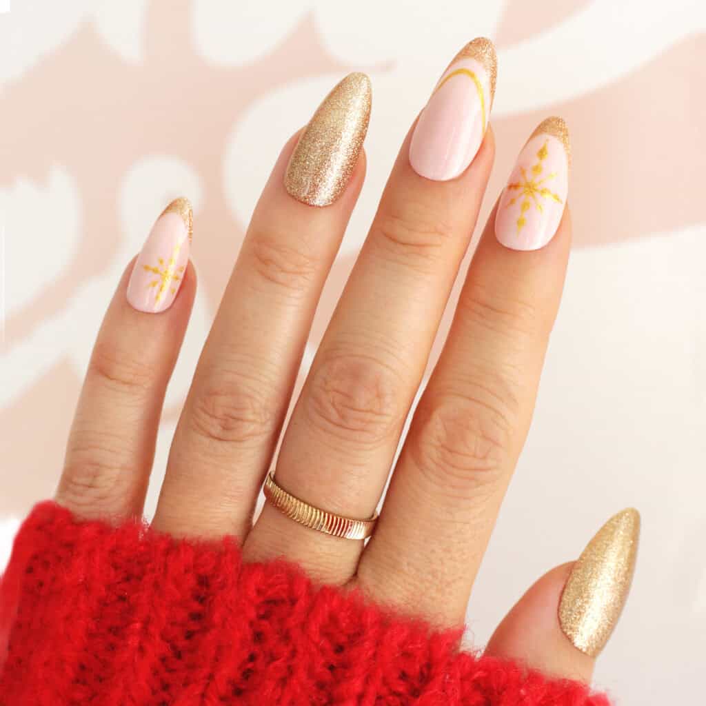 gold winter christmas snowflake nails