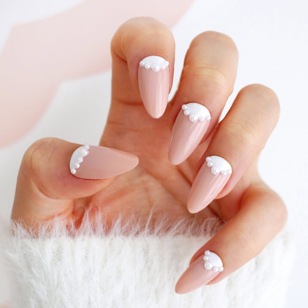 pearl reverse french tip winter nails