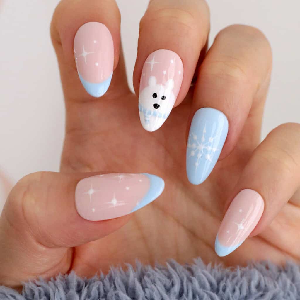 winter christmas polar bear blue nails