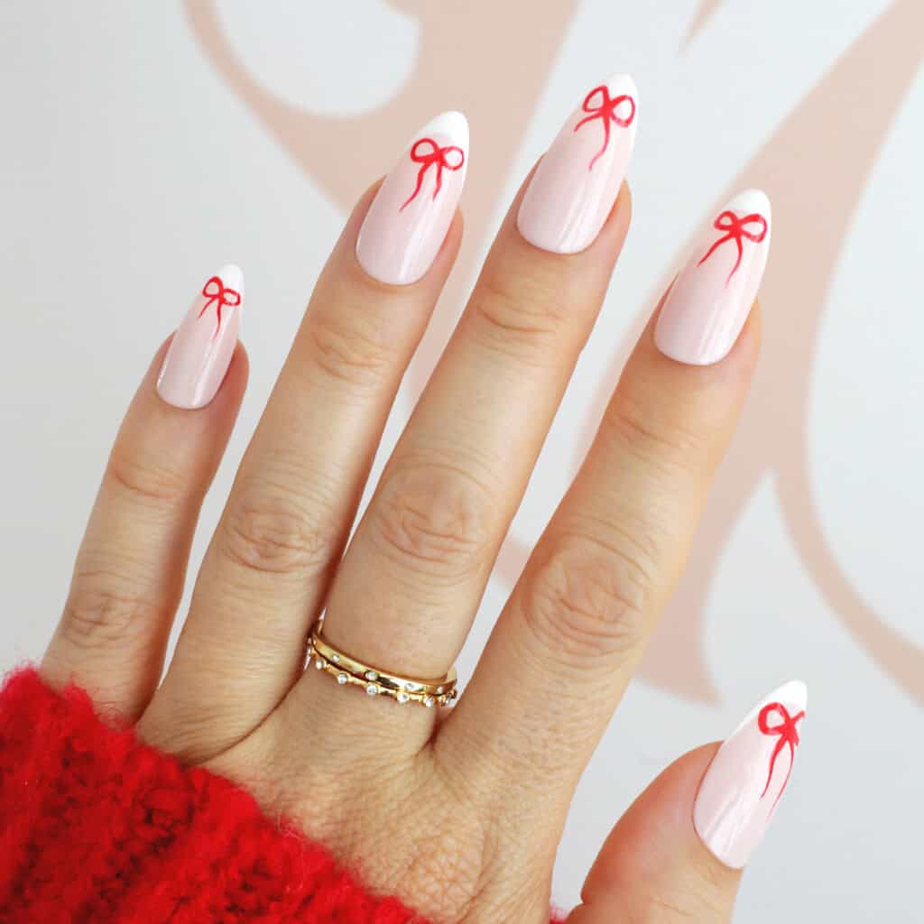 red bow nails french tips