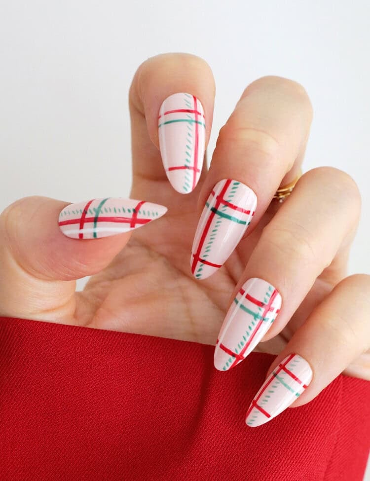 red and green christmas plaid nails