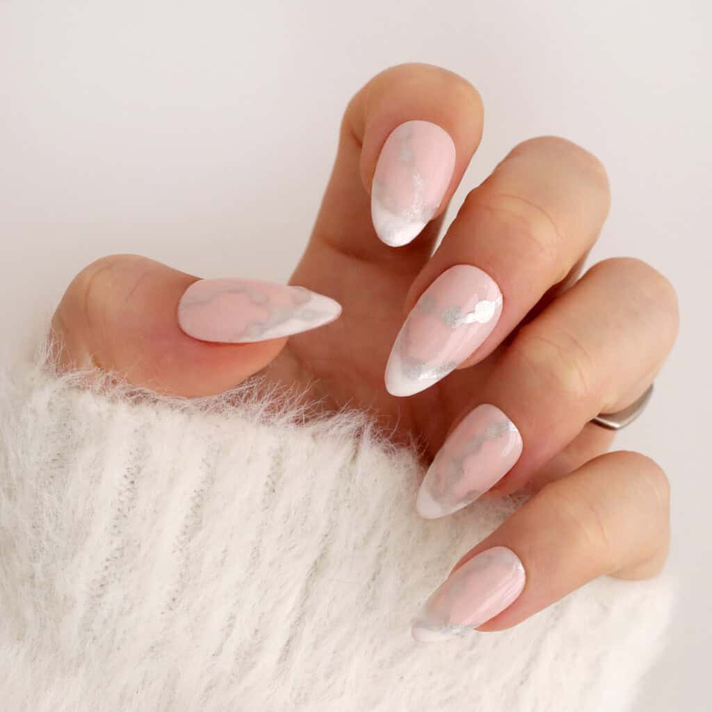 silver winter french tip nails